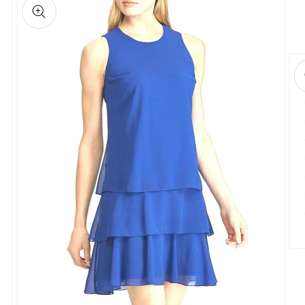 Ralph Lauren Georgette Blue Tiered Sleeveless Shift Dress‎ Size 22W